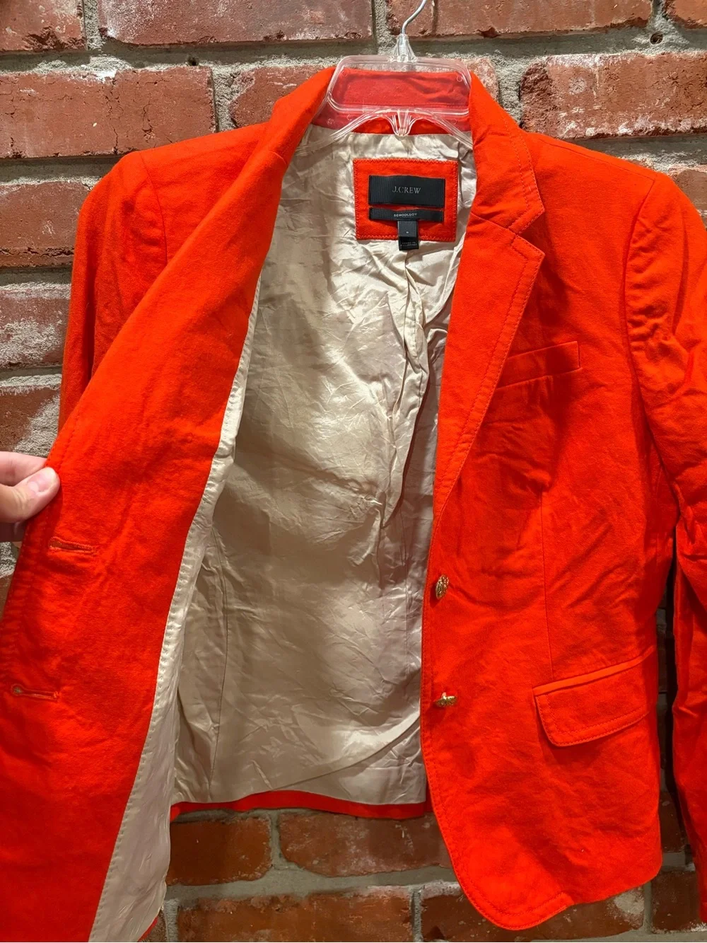 J. Crew Schoolboy Red Orange 100% Wool Crest Button Classic Fitted Blazer Size 8